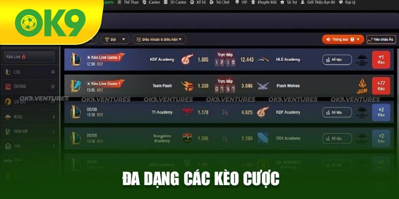 Ưu điểm lớn của sảnh chơi Esport OK9